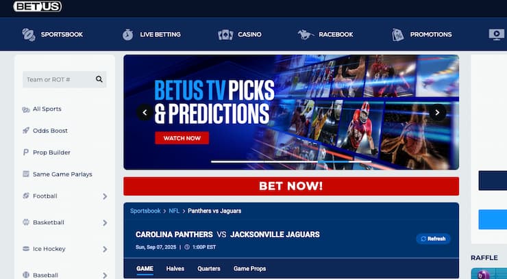 An image of BetUS NC sportsbook NFL betting odds